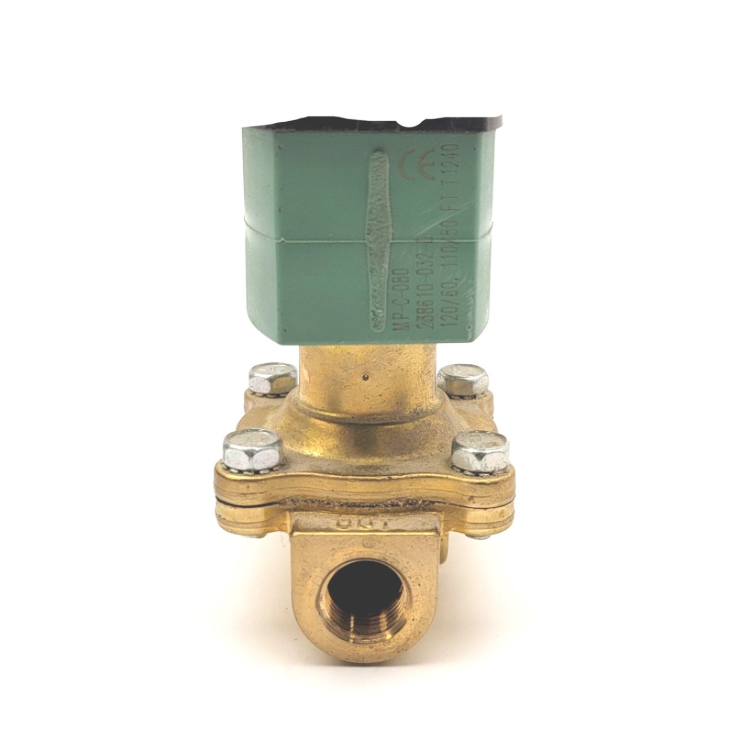 Used Asco 8210G033 RedHat Brass Solenoid Valve, 3/8"NPT, 120VAC Coil, 150psi Max