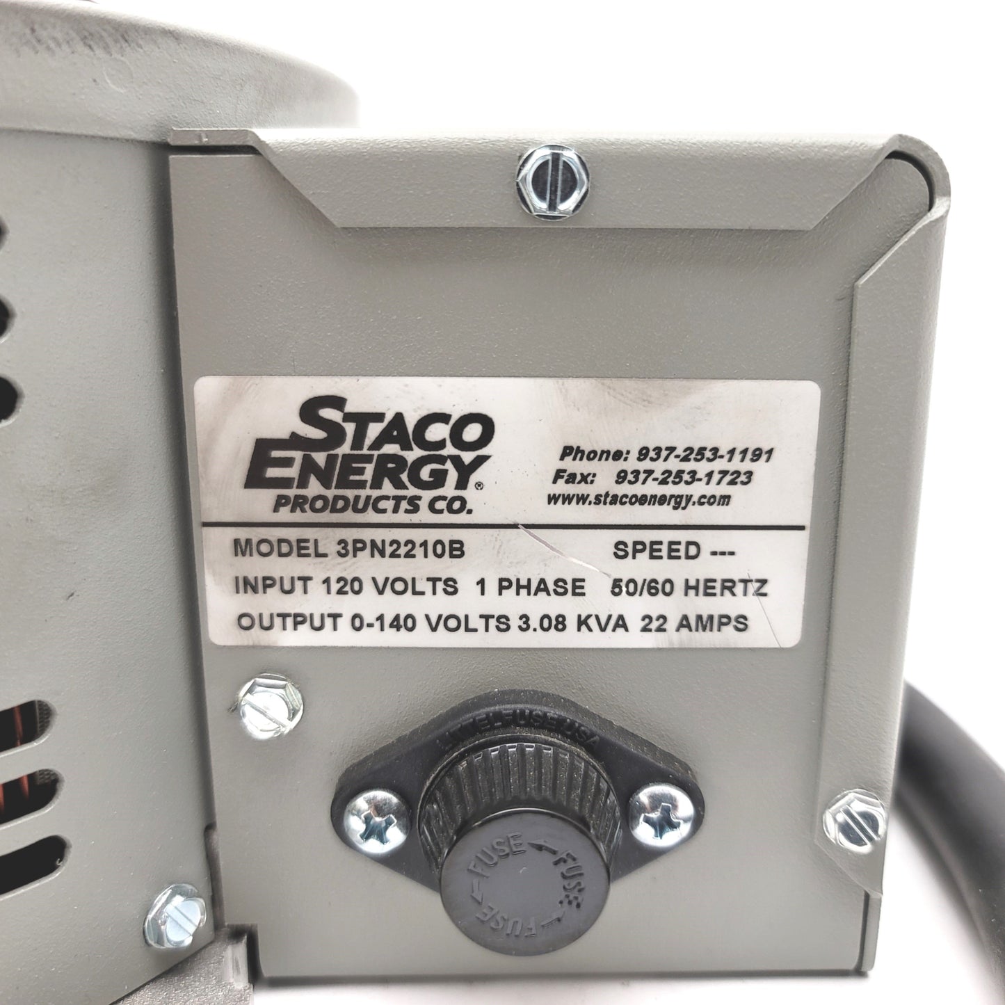 Used Staco Energy Products 3PN2210B Variable Voltage Autotransformer 0-140VAC 22A 1PH