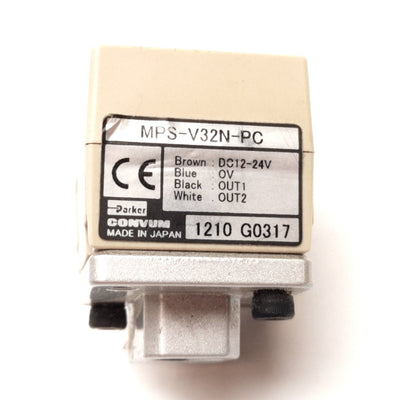 Used Parker MPS-V32N-PC Pressure Sensor, 0 to -30inHg, 12-24VDC, PNP, 1/8" NPT
