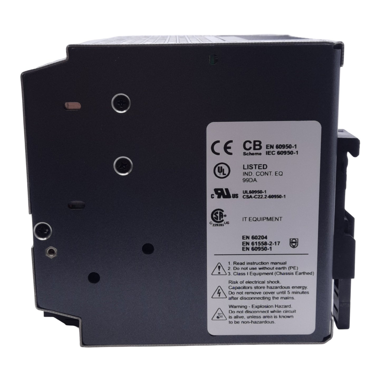 Used Rhino PSM24-6005 Power Supply, Input: 100-240VAC 10-8A, Output: 24VDC 25A 600W