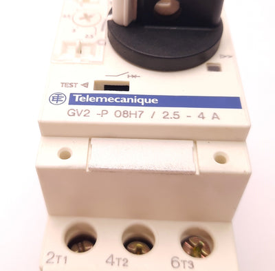Used Telemecanique GV2-P08H7 Motor Starter/Breaker, 2,5-4A, 3-Pole, 480VAC