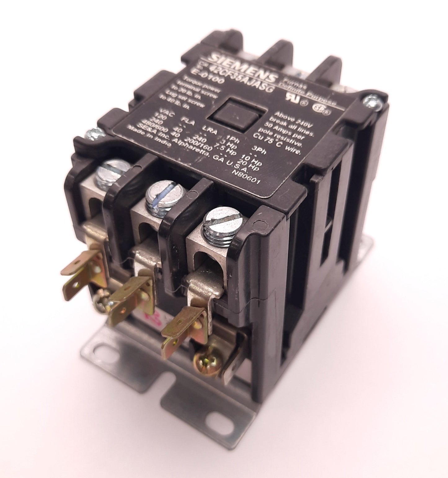 Used Siemens 42CF35AJASG Definite Purpose Contactor 40/50A, 24v Coil, 3 Pole/ E-0100