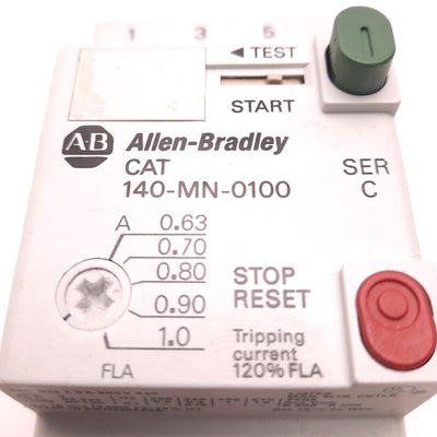 Used Allen Bradley 140-MN-0100 Manual Motor Starter, w/140-A10 Auxiliary Contact