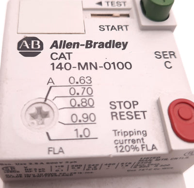 Used Allen Bradley 140-MN-0100 Manual Motor Starter 3 Pole 600v 2.5Amp 3 Phase