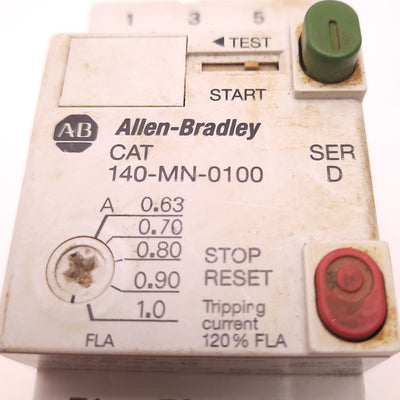 Used Allen Bradley 140-MN-0100 Ser D Manual Motor Starter 3 Pole 600v 2.5Amp 3 Phase