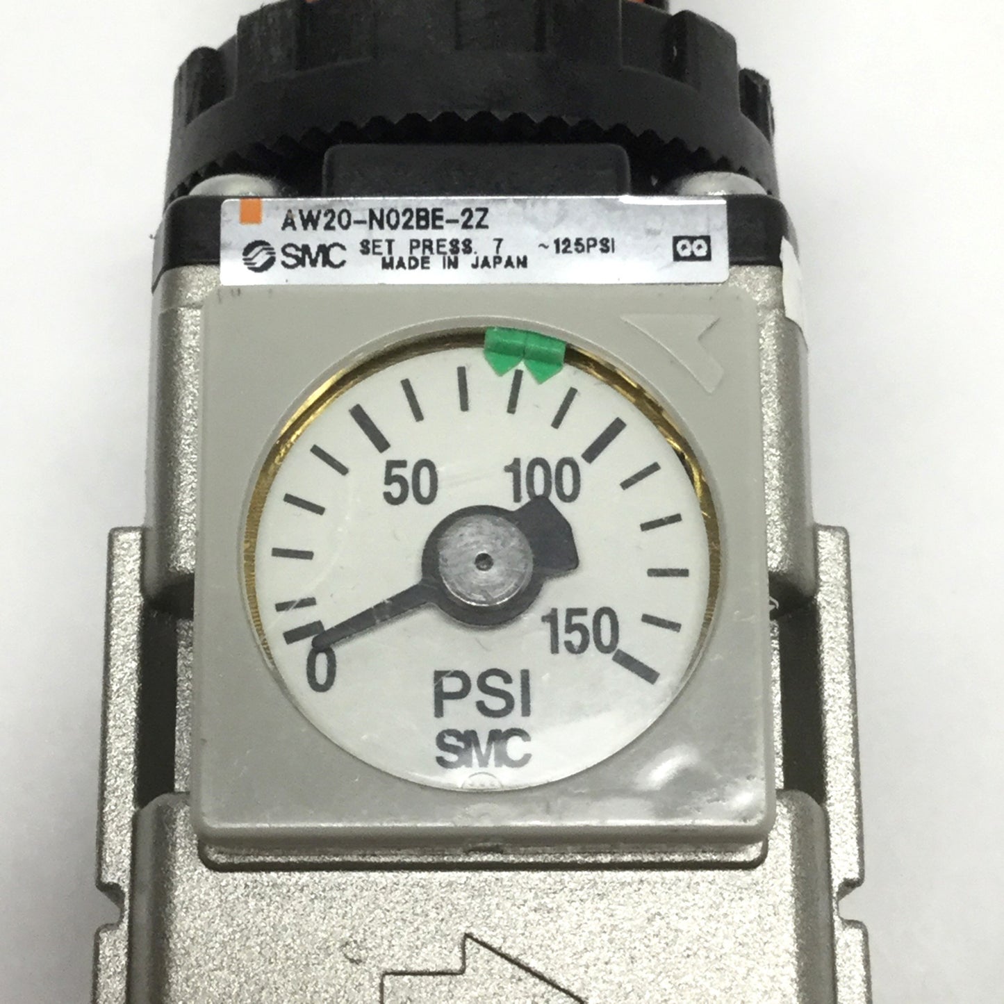 Used SMC AW20-N02BE-2Z Pressure Regulator/Filter, 1/4" NPT, 7-125psi, Built-In Gauge