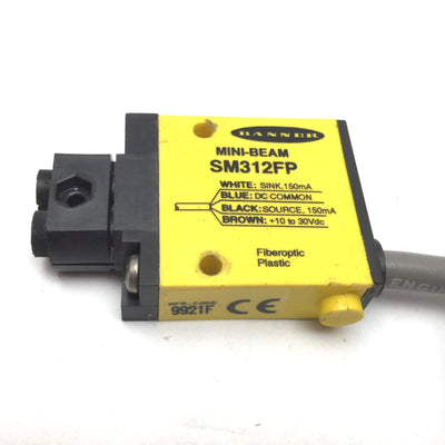 Used Banner SM312FP Photoelectric Sensor, Voltage 10-30VDC, Output 150mA, 4-Wire