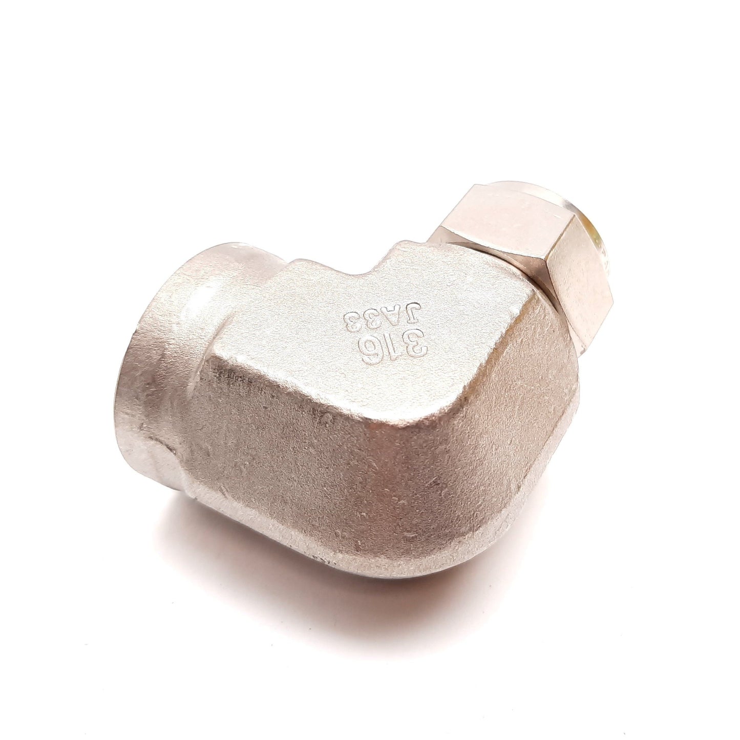 New – Open box Parker Yor-Lok Elbow Fitting, 90°, 316 Stainless Steel, 3/4" NPT to 3/4" Tube OD