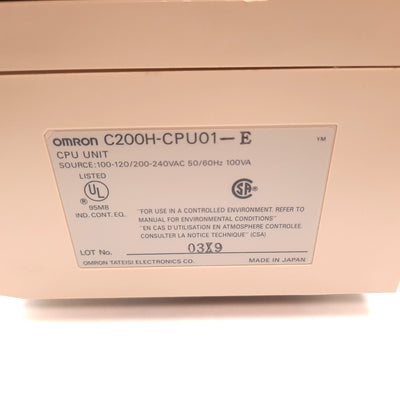 Used Omron C200H-CPU01-E PLC CPU Unit, 100-120/200-240VAC, W/ C200H-MR831 Memory Unit