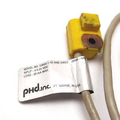 Used PHD 53603-1-02 & 53623 Hall Effect Switch, 4.5-24VDC, Load: 20mA Max, 6ft Cable
