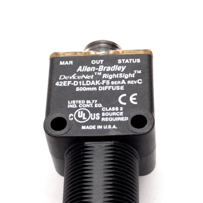 Used Allen Bradley 42EF-D1LDAK-F5 DeviceNet RightSight Photoelectric Sensor, 500mm