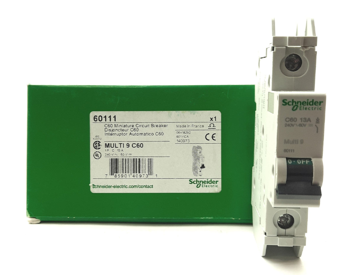 New Schneider Electric 60111 Multi 9 C60 Circuit Breaker, 13A, 1-Pole, 240VAC/60VDC