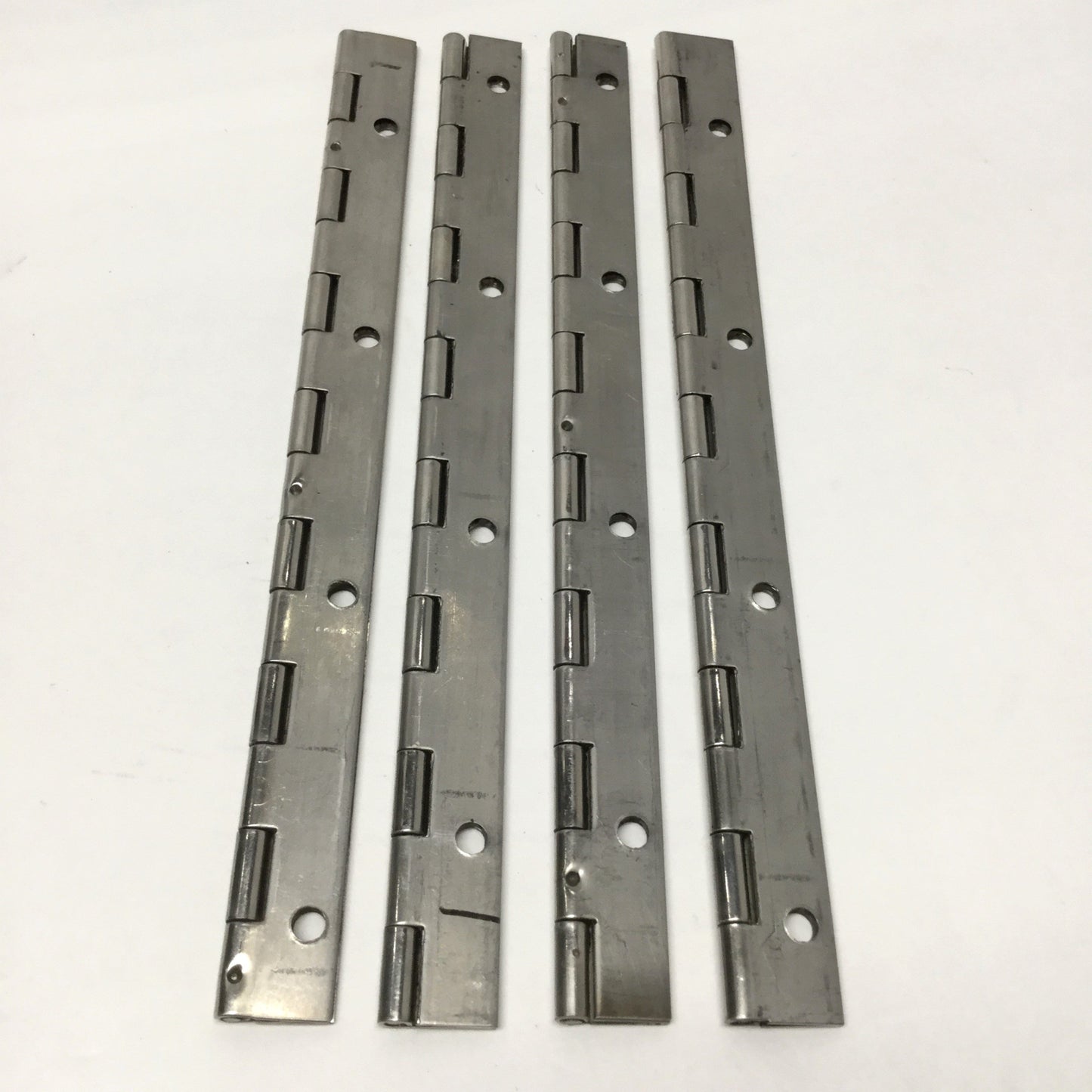 Used Lot of 4 Stainless Steel Continuous Piano Hinges, 7.5" Long, 1" Open Width, 270°