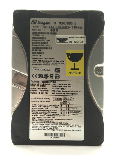 Used Seagate ST34311A HDD Hard Disk Drive, 3.5", IDE, 4.3GB, FW: 8.01
