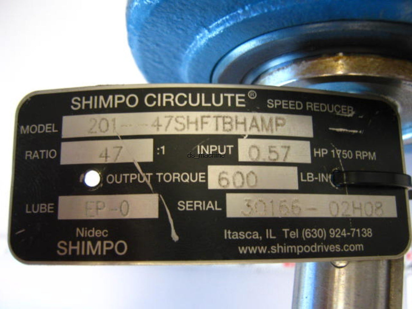 Used Shimpo 201-47-SHFT-BH-AMP Circulute Speed Reducer 47:1 600in/lbs .57HP 1750RPM