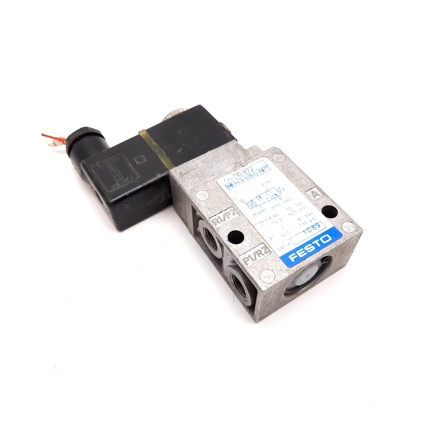 Used Festo MFH-3-1/8-S-NPT Solenoid Valve, 2-Position 3-Way, -0.95 to 10bar, 24VDC