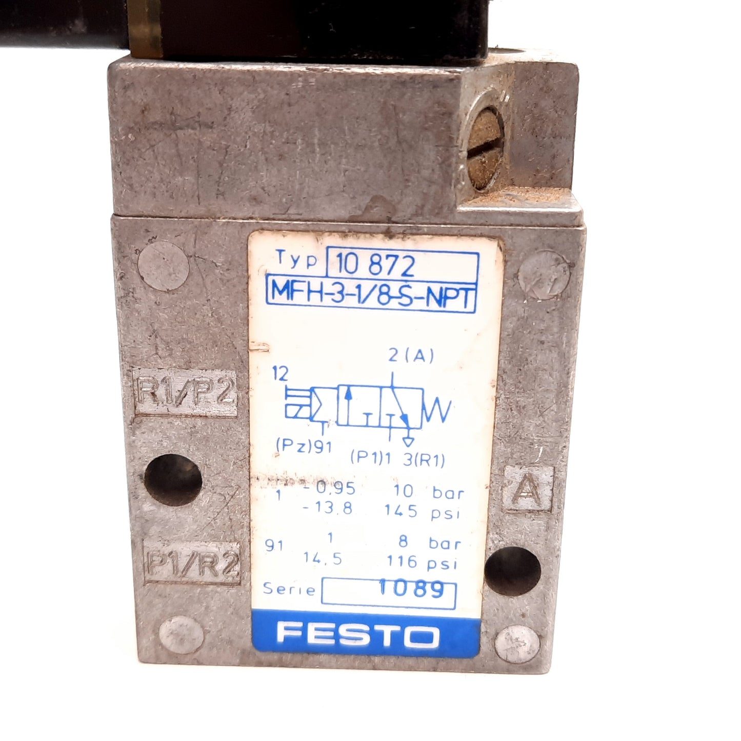 Used Festo MFH-3-1/8-S-NPT Solenoid Valve, 2-Position 3-Way, -0.95 to 10bar, 24VDC