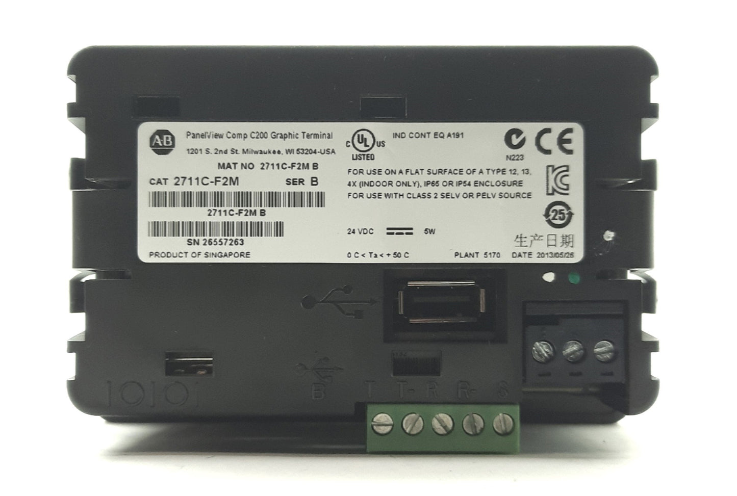 Used Allen Bradley 2711C-F2M PanelView C200 HMI Operator Interface, RS232, USB, 24VDC