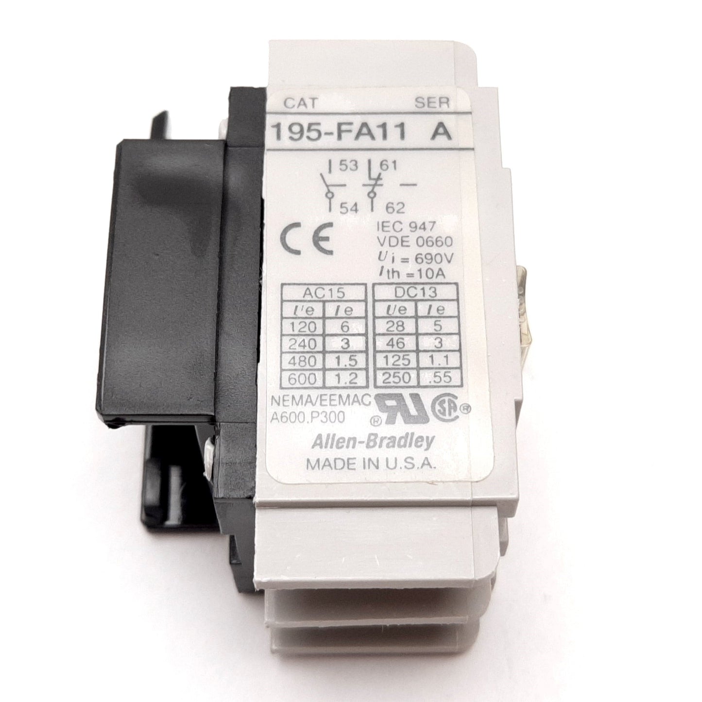 New Allen Bradley 195-FA11 Auxiliary Contact Block, 1x N/O 1x N/C, 690V 10A