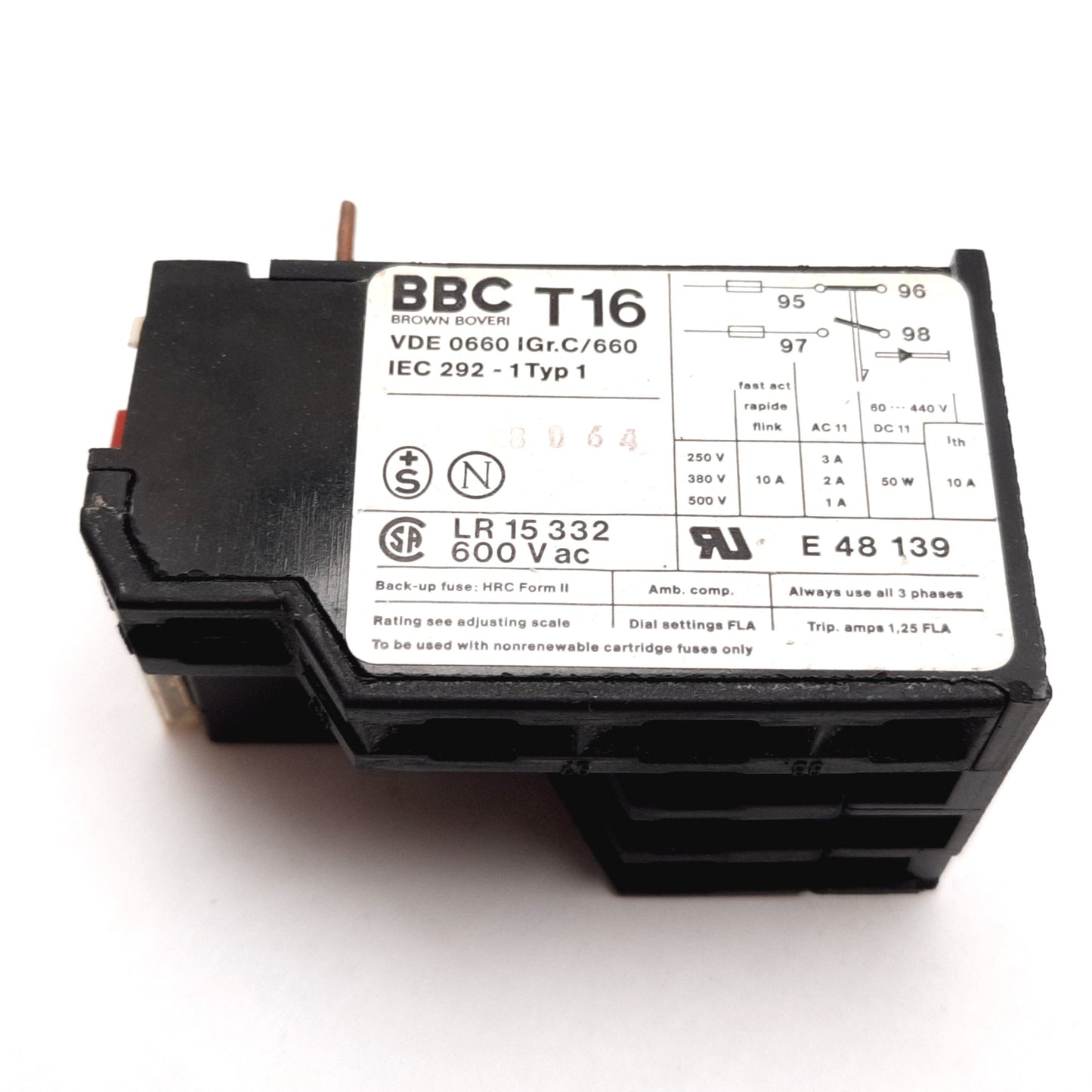 Used Asea Brown Boveri T16-1 Adjustable Overload Relay, Range: 0.7-1A, Rating: 600VAC