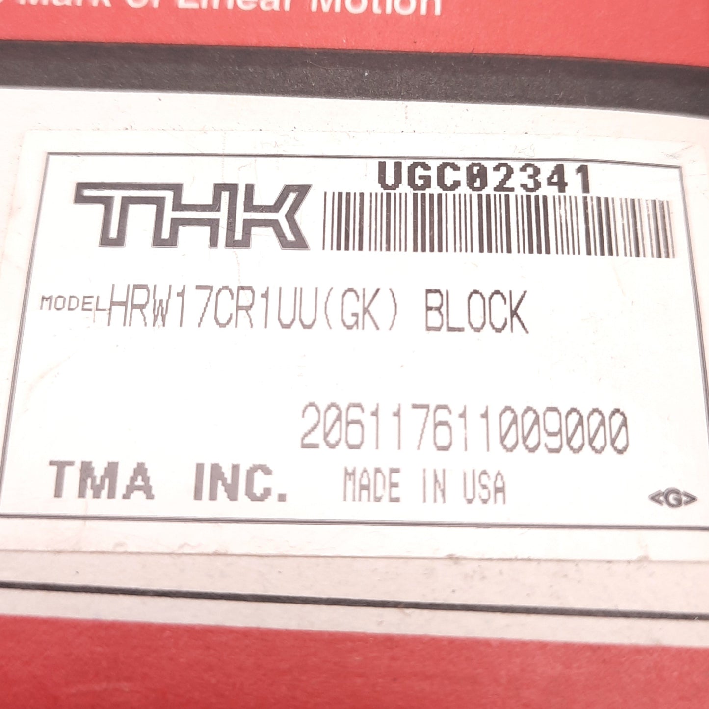 New – Open box New THK HRW17CR1UU(GK) Linear Guide Carriage 5.53kN 17mm Rail 17 x 50 x 50.8mm