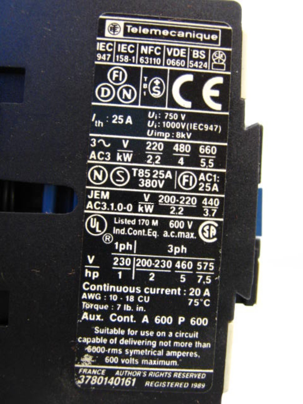 Used Telemecanique LP1-D0910-BD Contactor 24VDC Control 230VAC to 575VAC Load 20A