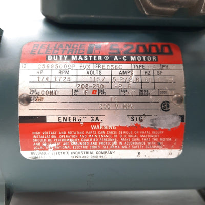 Used Reliance Electric C56S5009P AC Motor 1/4HP 1725RPM EC56C Frame 1PH 115/230VAC