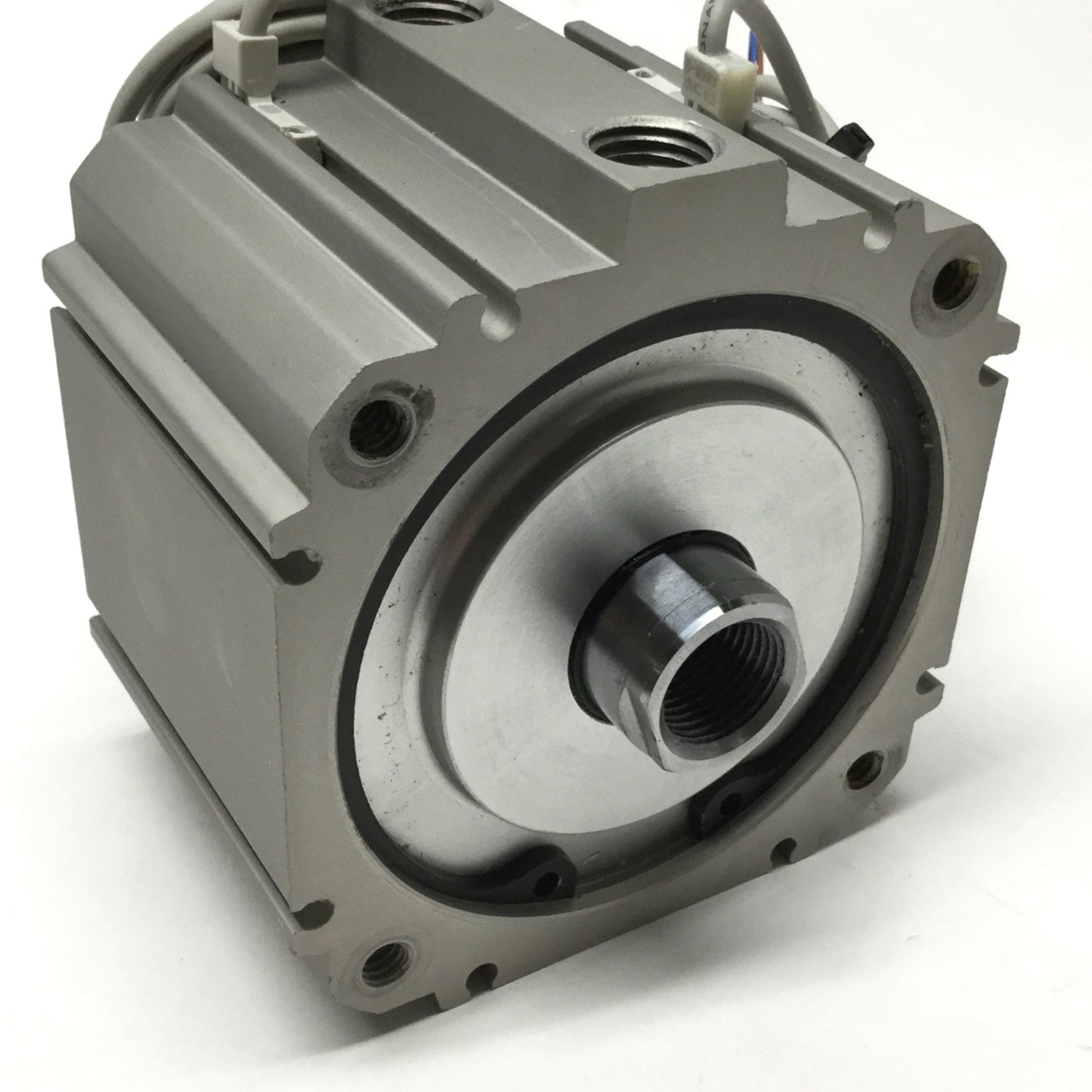 Used SMC NCDQ8A300-037C Compact Pneumatic Cylinder 3" Bore, 3/8" Stroke w/Switches