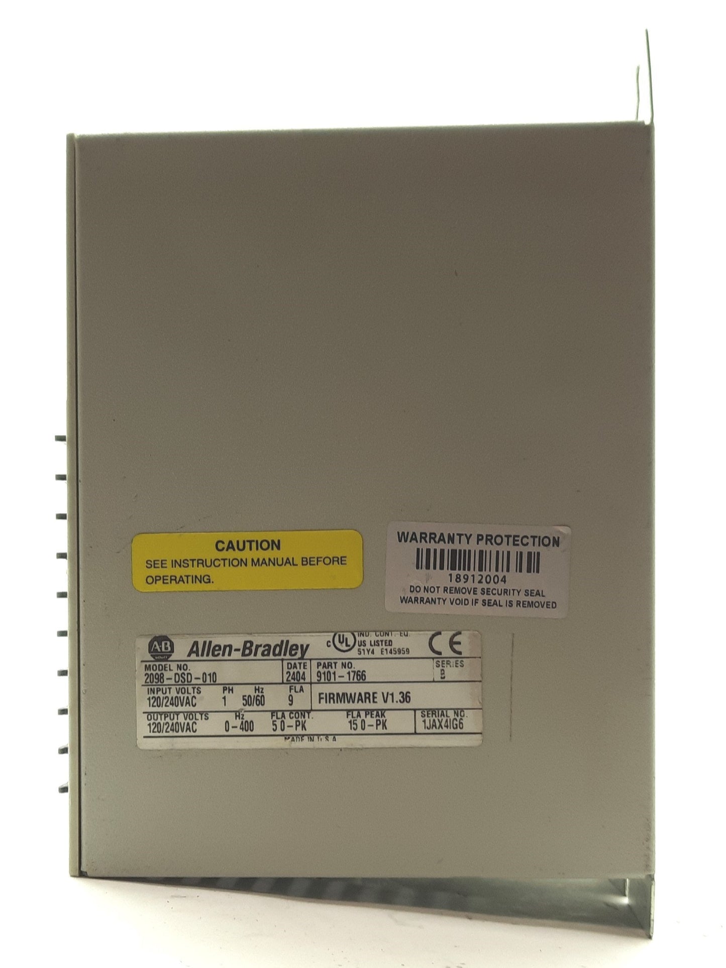 Used Allen Bradley 2098-DSD-010 Series B FW V1.36 Ultra 3000 Servo Drive, 120/240VAC