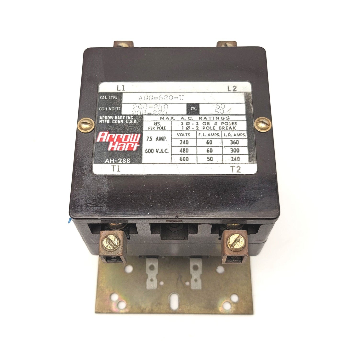 Used Arrow Hart ACC-620-U Heavy Duty Contactor 240VAC Coil, 1-Ph, 2-Pole, 75A 600VAC