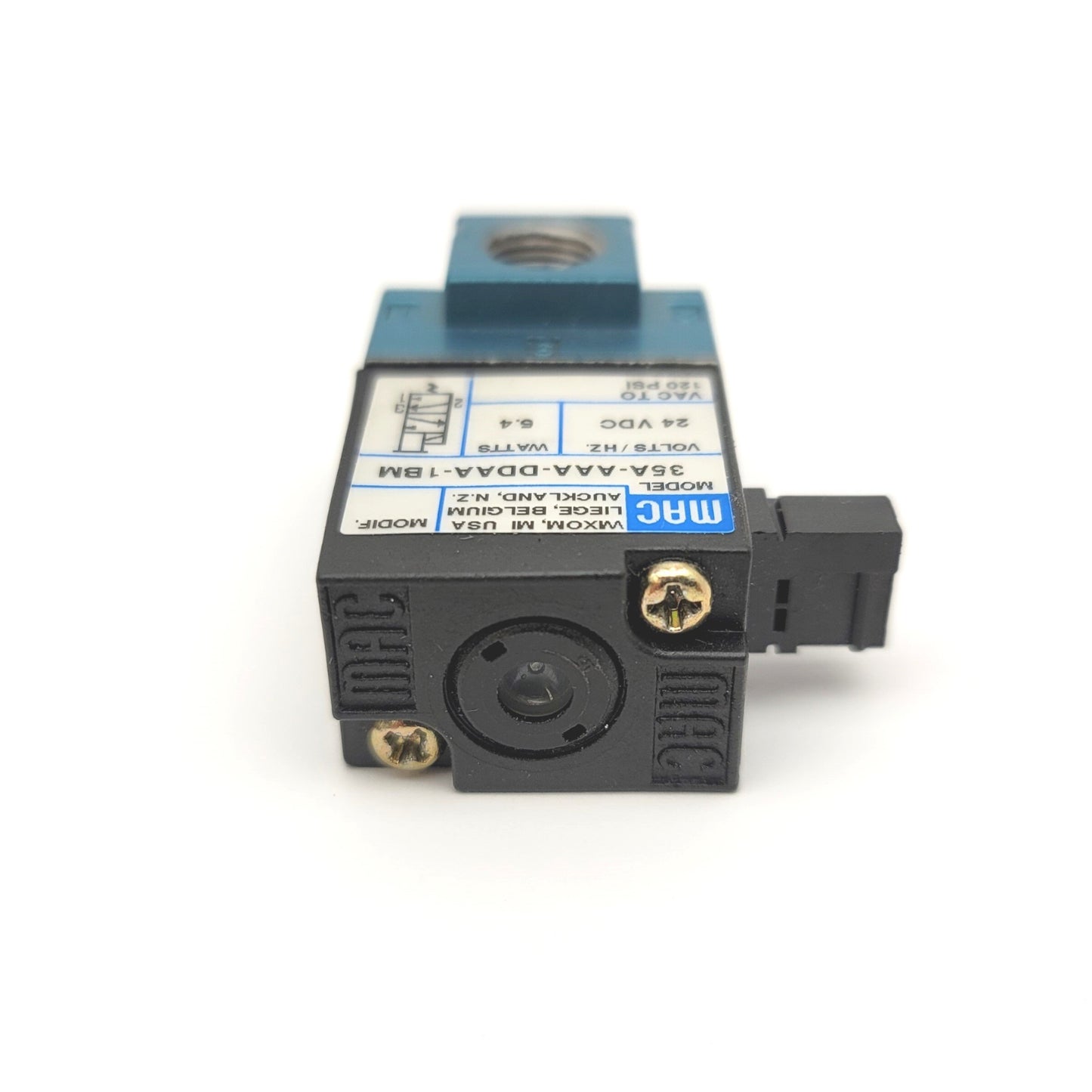 Used MAC 35A-AAA-DAA-1BM 3-Way Solenoid Poppet Valve 24VDC, Vacuum To 120psi, 1/8"NPT