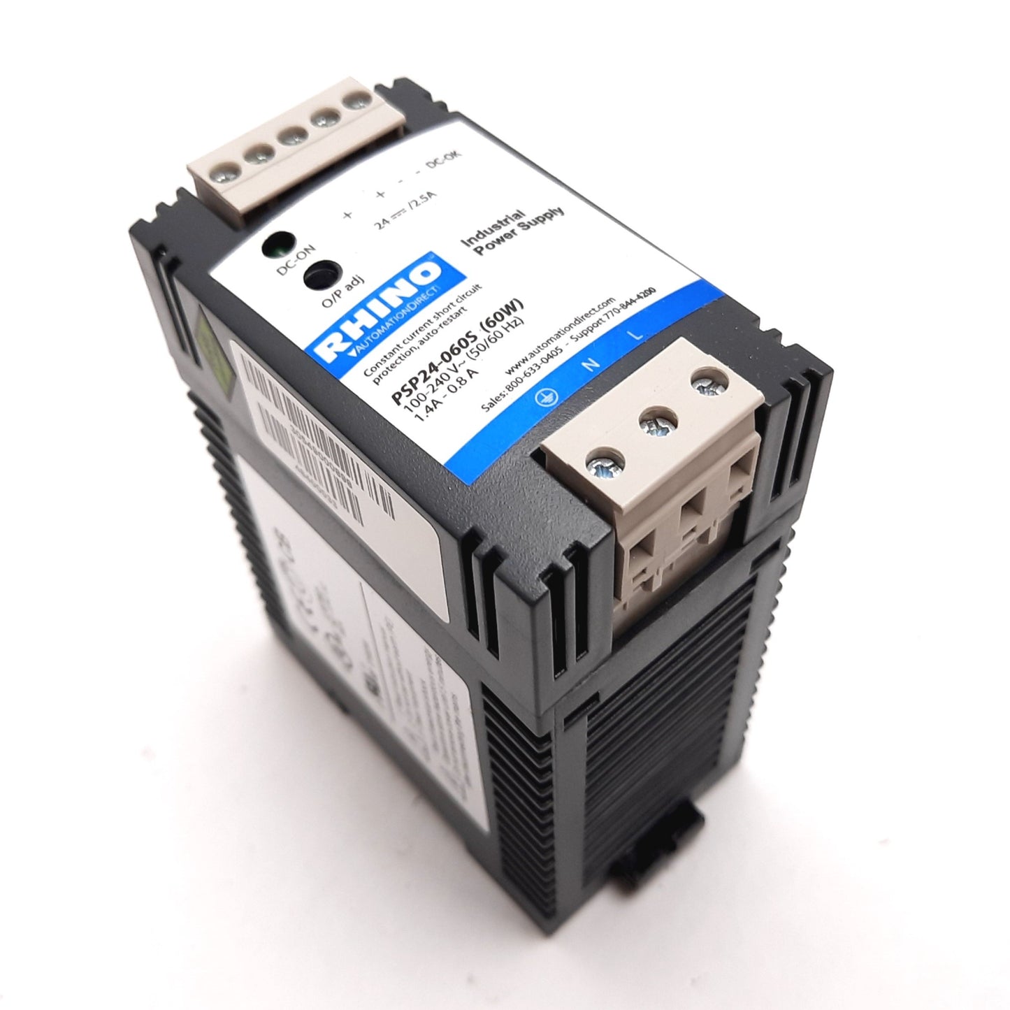 Used AutomationDirect Rhino PSP24-060S Power Supply 100-240VAC In, 24VDC 2.5A 60W Out