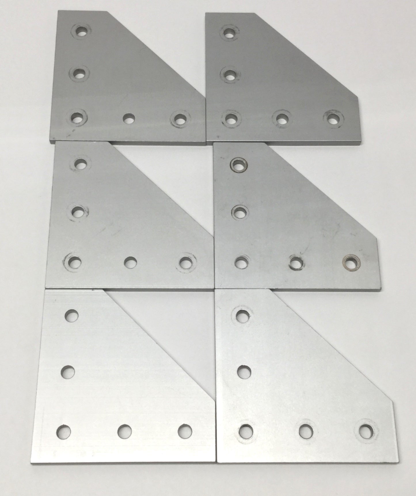 Used Lot of 6 80/20 4351 Aluminum Hardware 90° Angled Flat Plates, 5-Hole, 15-Series