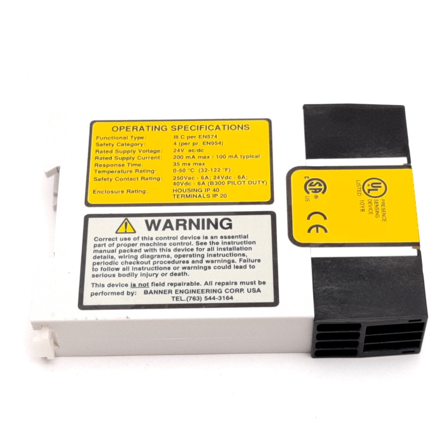 Used Banner AT-FM-10K Safety Relay Duo-Touch Two-Hand Control Module, 2 N/O, 24VAC/DC