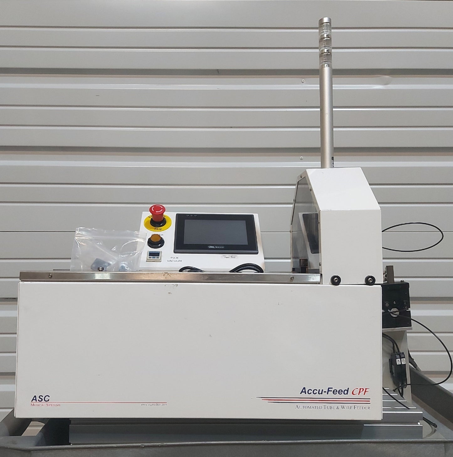 Used ASC Medical Systems Accu-Feed CPF Center Pick Feeder 1Part/4sec 24"/sec 120VAC