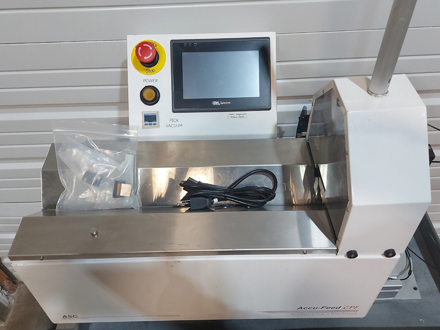Used ASC Medical Systems Accu-Feed CPF Center Pick Feeder 1Part/4sec 24"/sec 120VAC