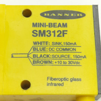 Banner SM312F Mini-Beam Photoelectric Sensor, 10-30VDC, 150mA, NPN/PNP