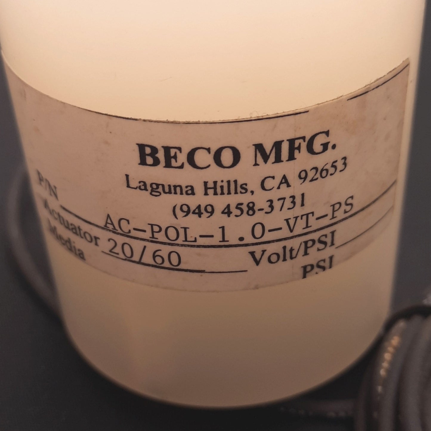 Used Beco AC-POL-1.0-VT-PS Air Cylinder, Chemical Resistant, Bore 1.25", Stroke 1"