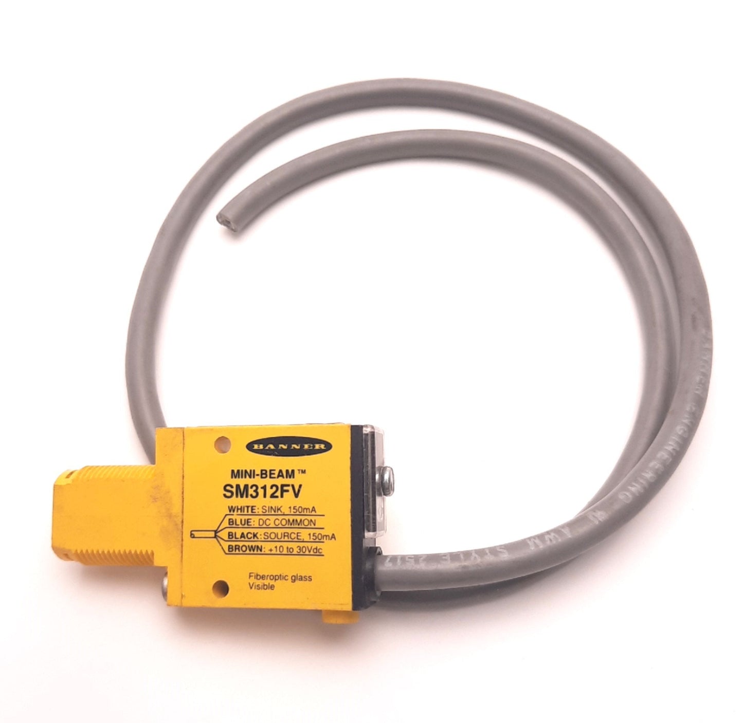 Used Banner SM312FV Photoelectric Sensor 1-30VDC 150mA NPN/PNP, 20" Cable