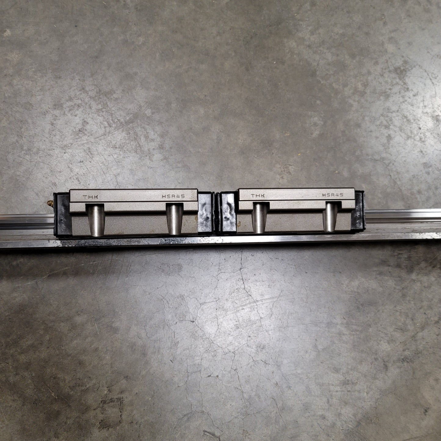 Used 2 THK HSR45LC Linear Block On 1600mm Rail, Block Dimensions: 60x120x170mm