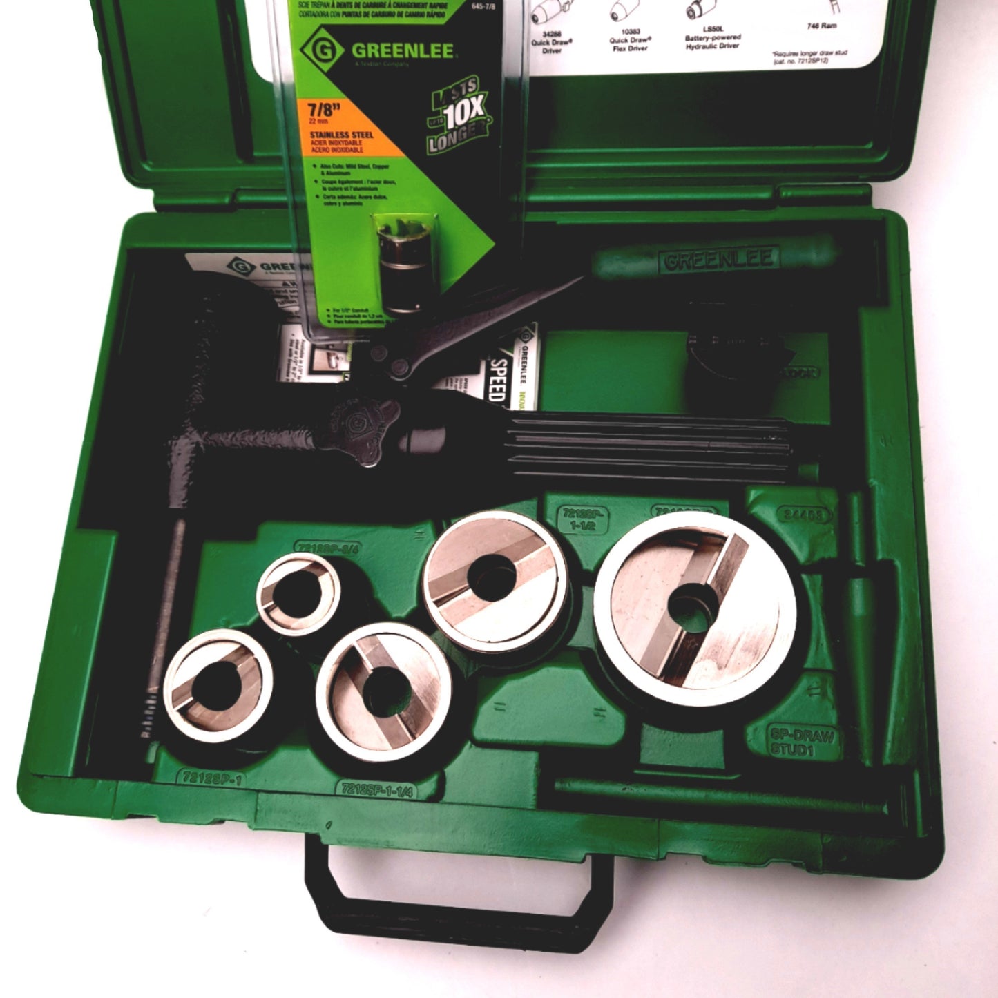 New Greenlee 7906SBSP Speed Punch Knockout Kit with Quick Draw 90 Driver 3/4"-2"