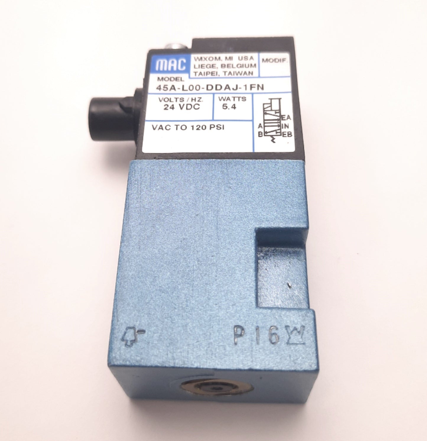 Used Mac Valves 45A-L00-DDAJ-1FN Solenoid Valve 24v DC 5.4W, Non-Locking 3-Pin