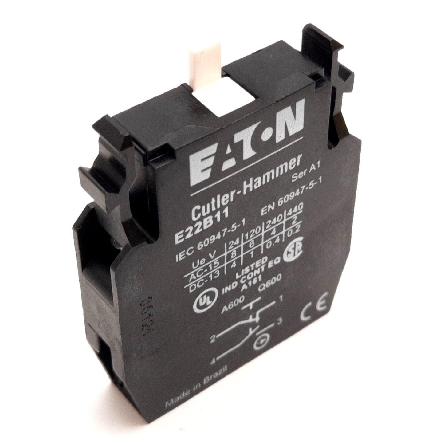 Used Eaton Cutler-Hammer E22B11 Contact Block, 1x N/O 1x N/C, 10A 600V