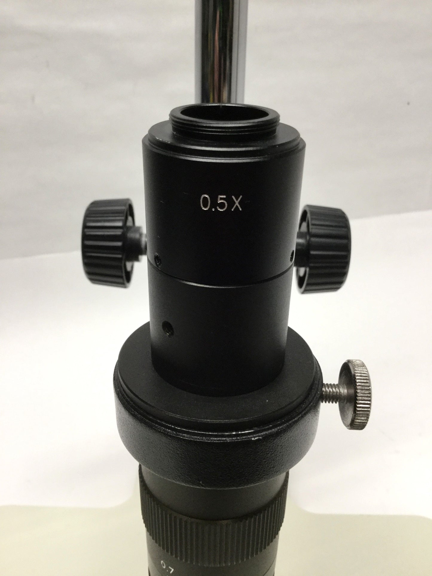 Used Omano OM10K Microscope/Camera Inspection Lens & Stand, 7-45X 4" WD, C-Mount