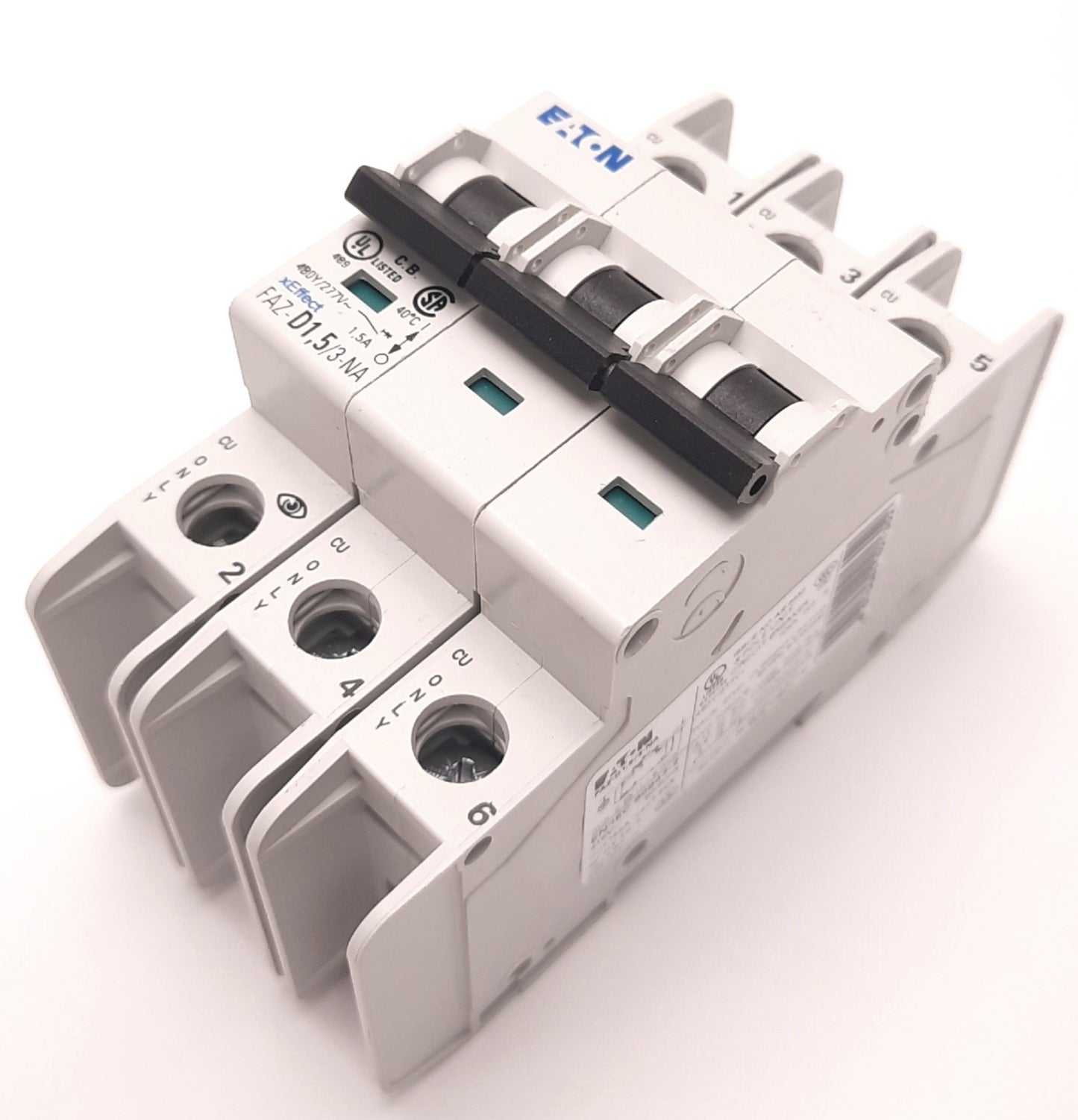 Used Eaton FAZ-D1.5/3-NA Circuit Breaker Three-Pole, 1.5A, 60v DC, 415v AC, DIN Mount