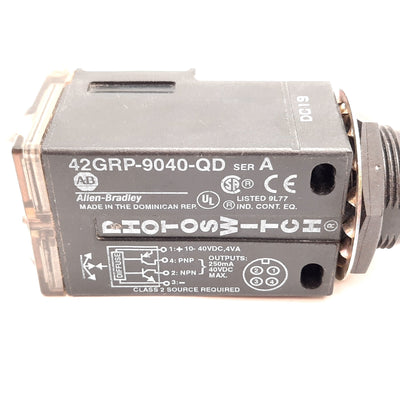 Used Allen Bradley 42GRP-9040-QD Diffuse Photoelectric Sensor, 10', 10-40VDC, PNP NPN