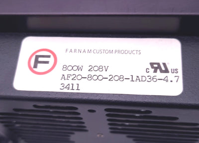 Used Farnam AF20-800-208-1AD36-4.7 Fan Heater W/ EBM 4656N 120mm Fan, 800W, 208V