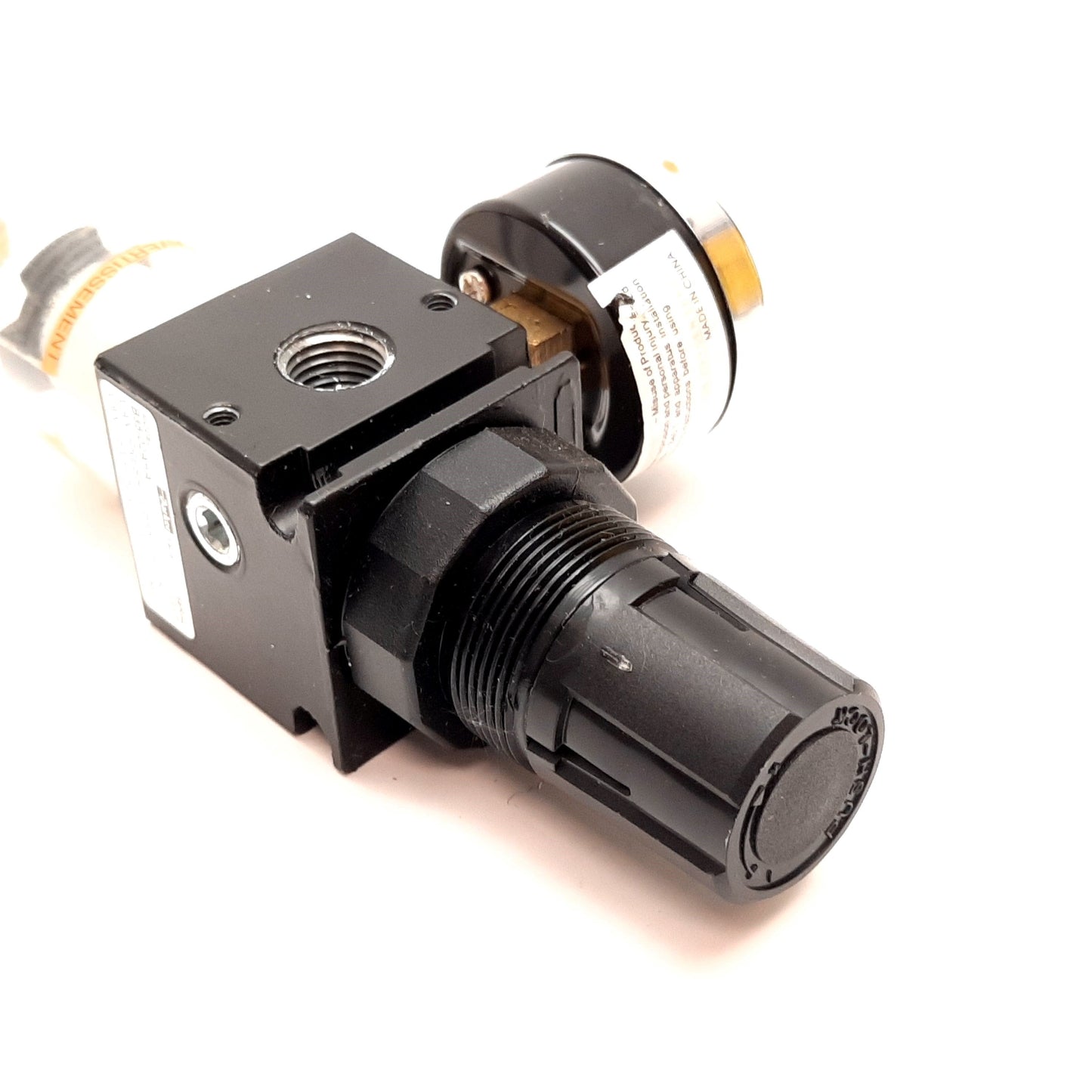 Used Parker B35-02AHA Filter Regulator, Set: 0-25psi, 1/4" NPT, With 0-30psi Gauge