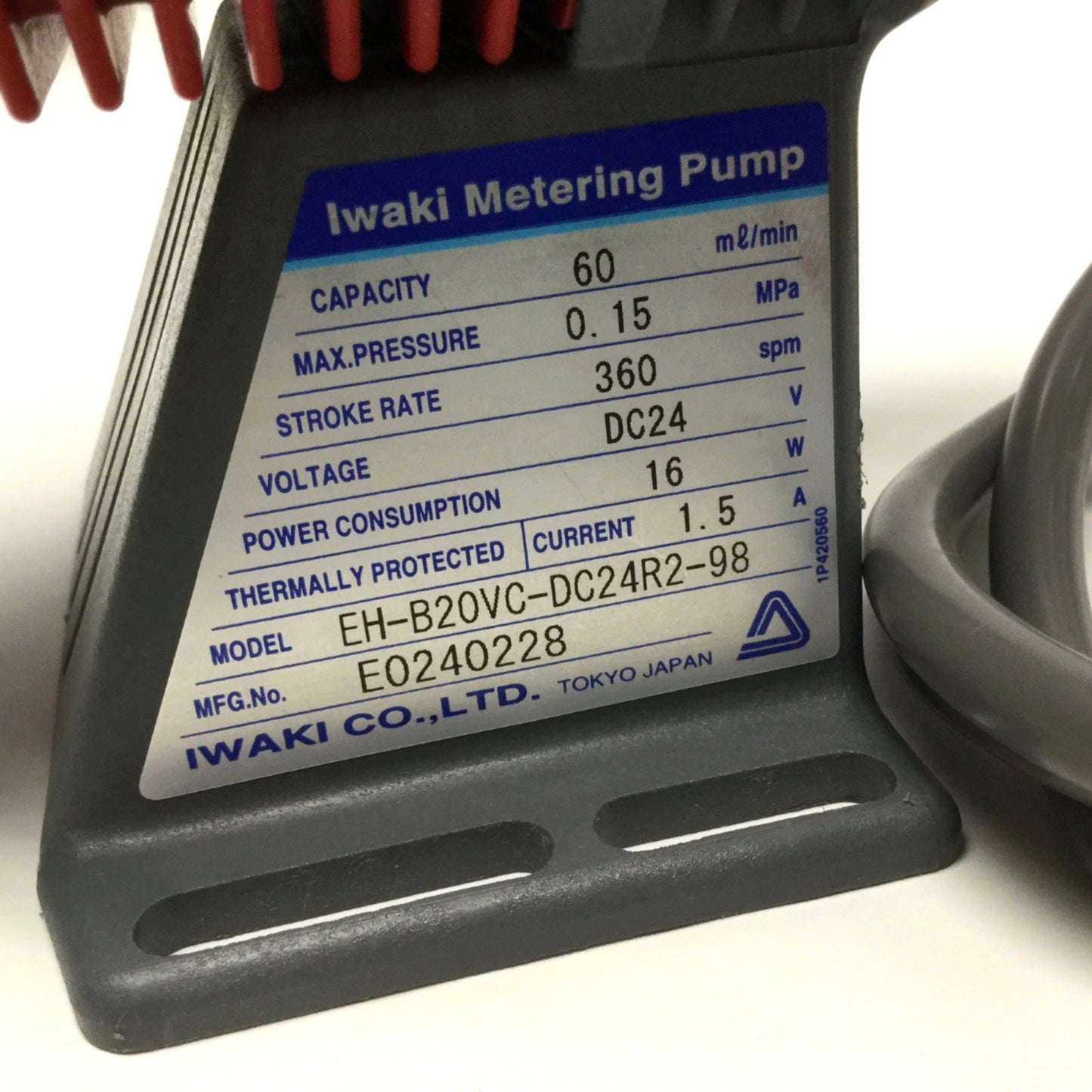 Used Iwaki EH-B20VC-DC24R2-98 Metering Pump & Controller 0.15MPa, 60mL/min, 24VDC