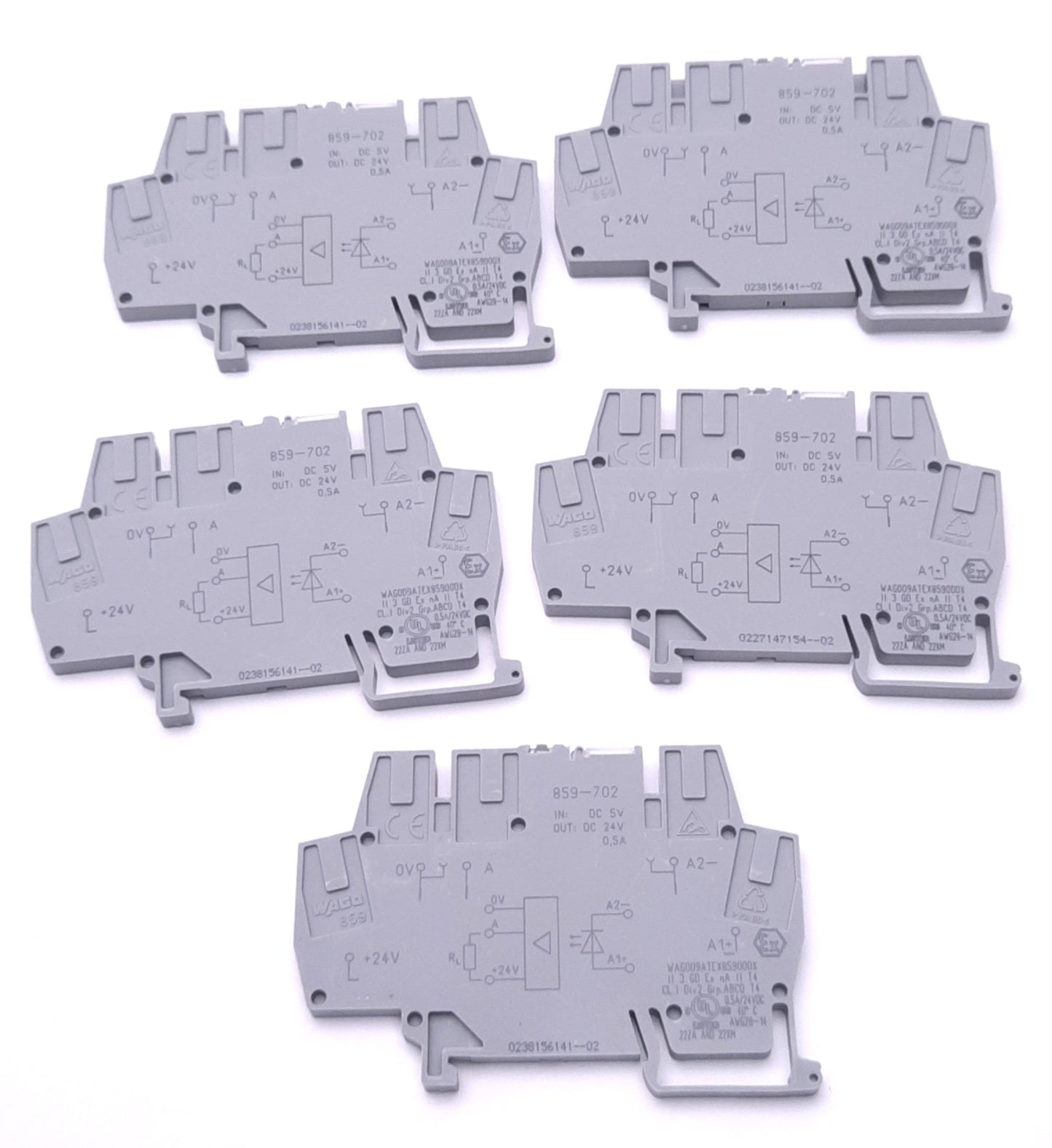 Used Lot of 5 Wago 859-702 Optocoupler Module 5v DC Input, 0.5A, 0-24v DC Out,SPST-NO